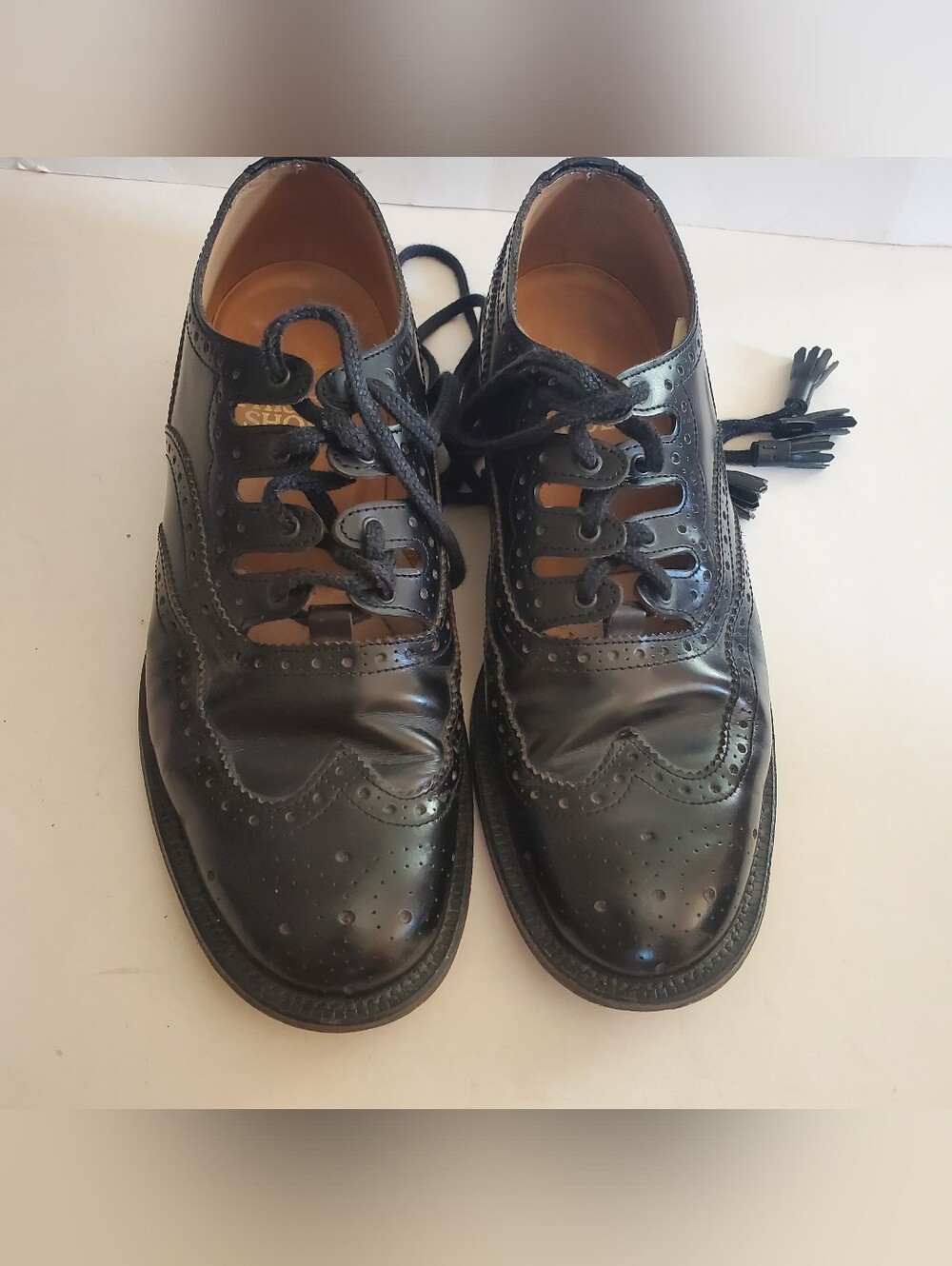 THISTLE GHILLIE BROGUES Shoes Black Leather Made In England Men's Size 7